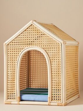 Anthropologie Rattan Dog House Bed in Natural Tan